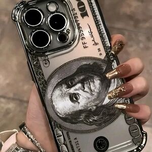 Money Print Protective Phone Case in Black and Silver